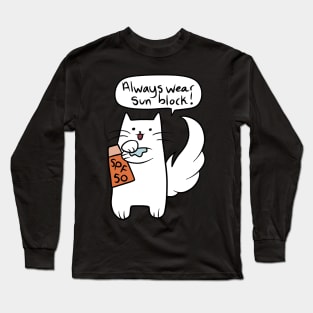 Cat Using Sun Lotion Long Sleeve T-Shirt